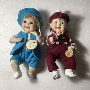 2 Porcelain Baby Boy Dolls - 1986 & 1984 Bell Ceramics Dolls Blond